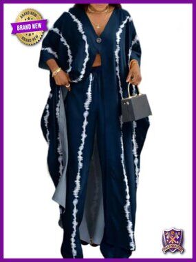 Women's African Print 2 Piece Set V Neck Wide Leg Pants Kimono